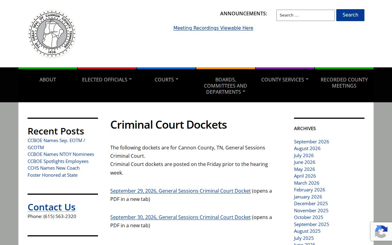 Cannon County active warrant records: Friday posting and criminal docket archive