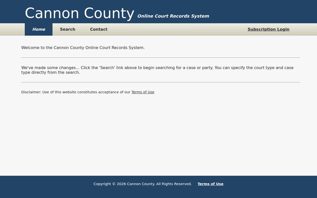 Cannon County active warrant records: public court case-search entry form