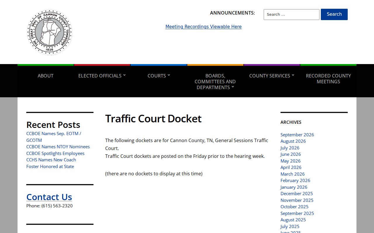 Cannon County traffic warrant records: Friday traffic docket and hearing calendar