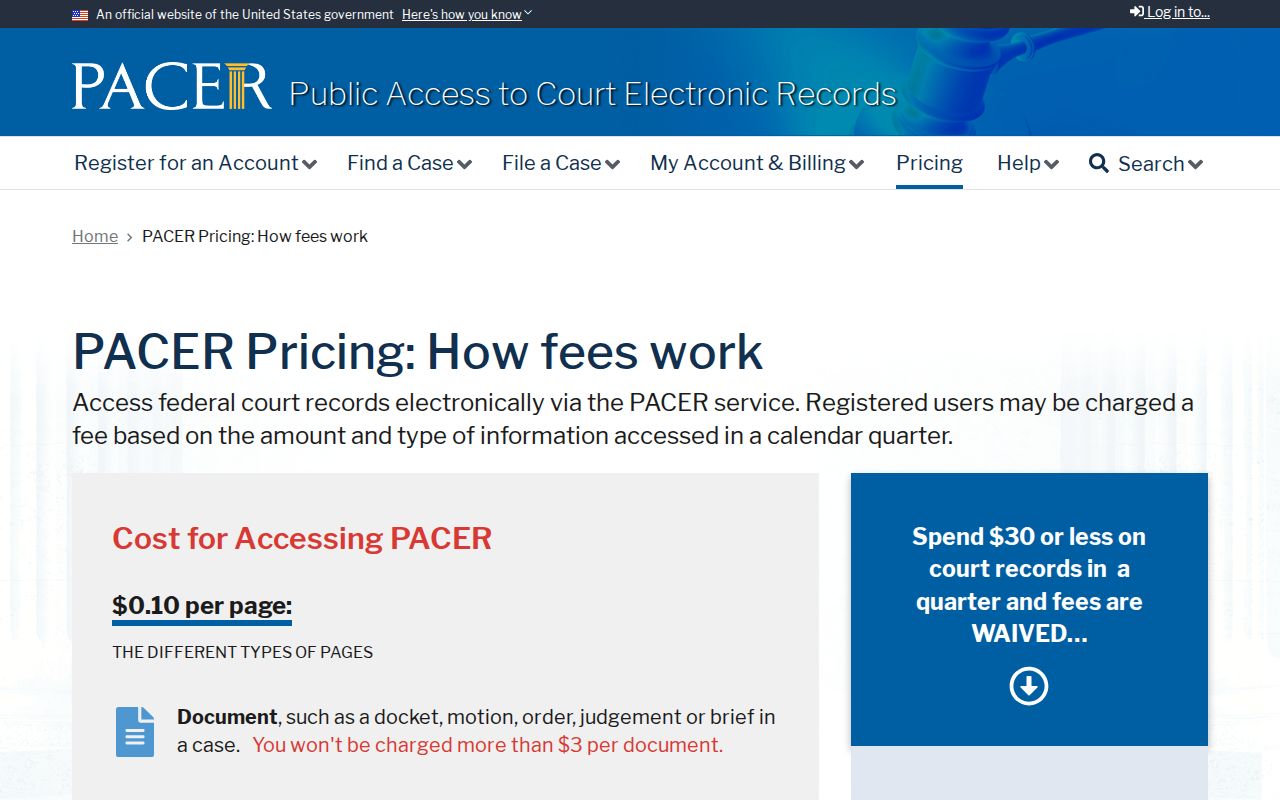 Cannon County most wanted records: PACER federal docket access fee information