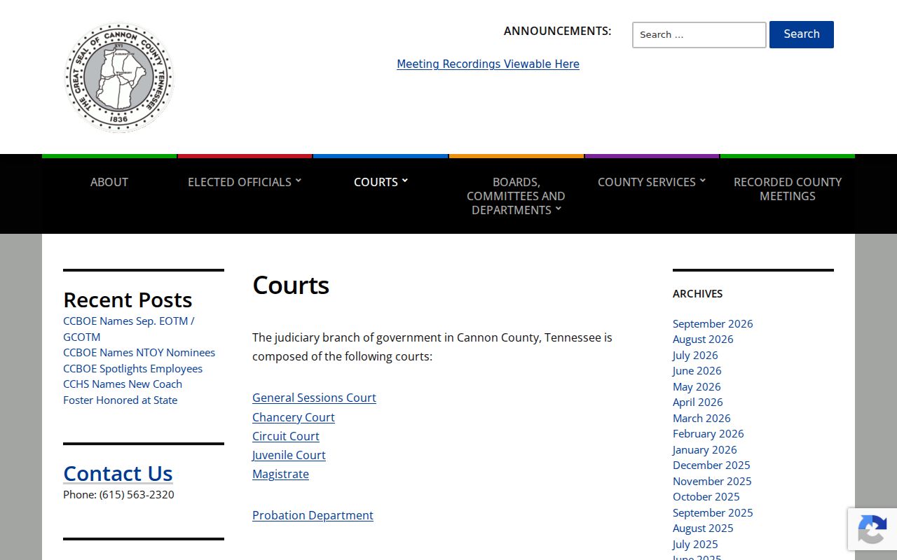 Cannon County warrant records: local court inventory and court roles