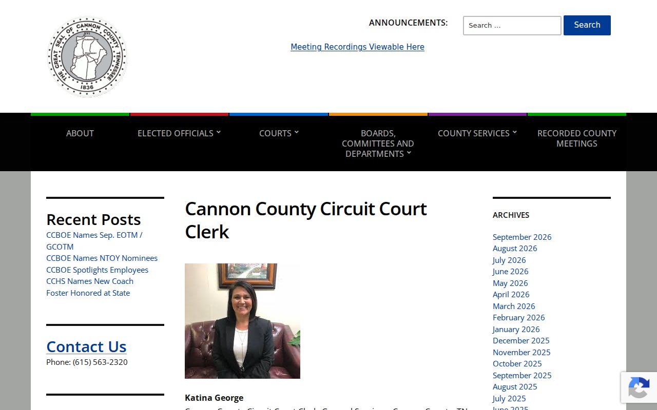 Cannon County warrant records: Circuit Court Clerk record duties and contact links