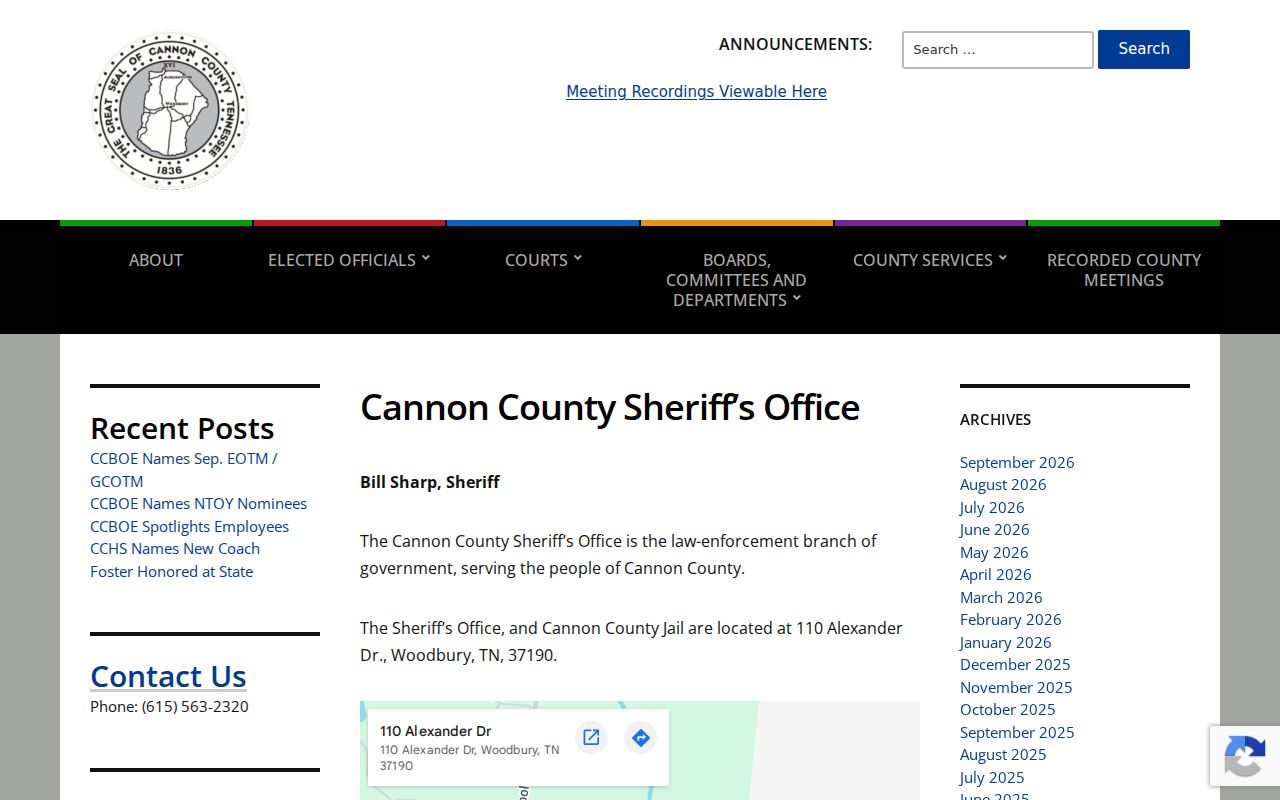 Cannon County warrant records: Sheriff and Jail address and non-emergency contact